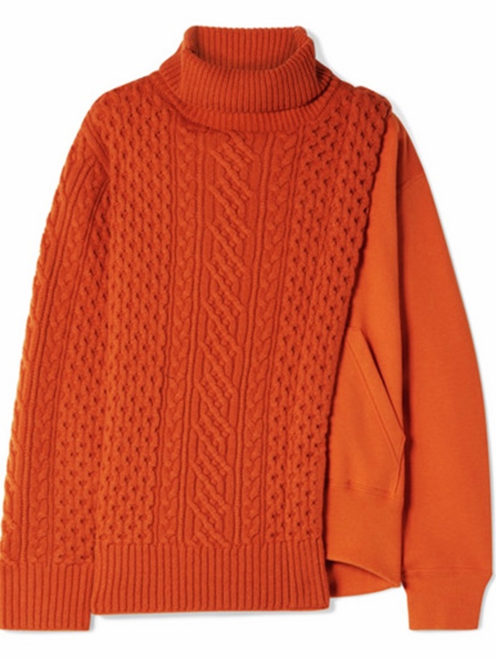 Sacai Layered wool and French cotton-terry turtleneck sweater